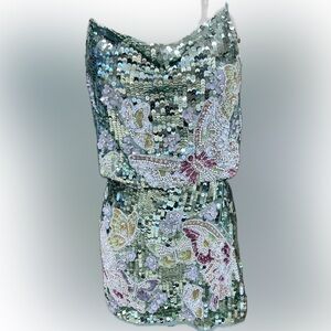 ASOS Sequin 2 piece skirt and top in Green and Silver NEW with Tags